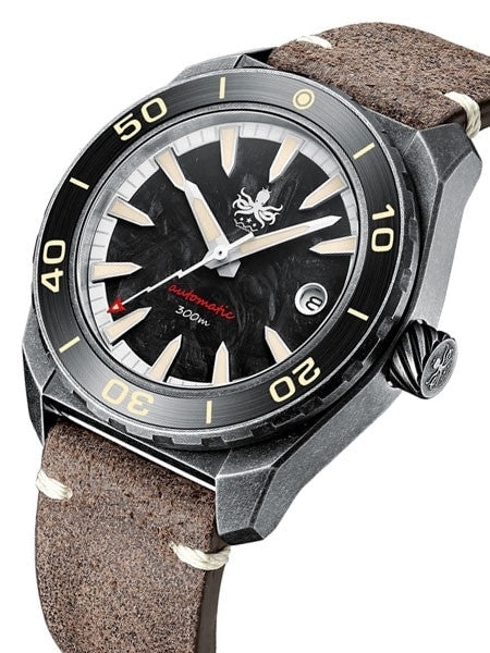 PHOIBOS Black Forged Carbon Dial Proteus 300-M Automatic Dive Watch with AR DD Sapphire Crystal #PY028D
