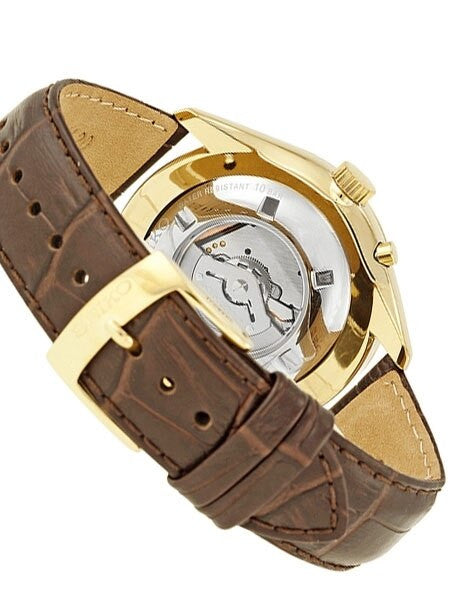Seiko Core Series Kinetic Watch with 42mm Goldtone Case and Leather Strap #SRN052