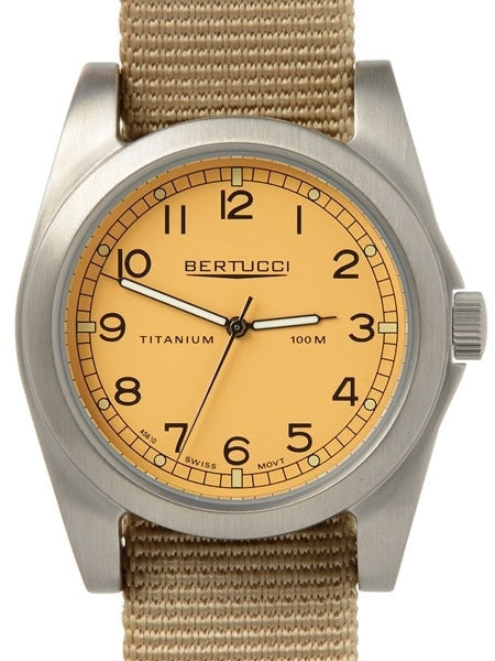Bertucci A-3T Vintage 42 Titanium Watch with Khaki Nylon Strap #13306