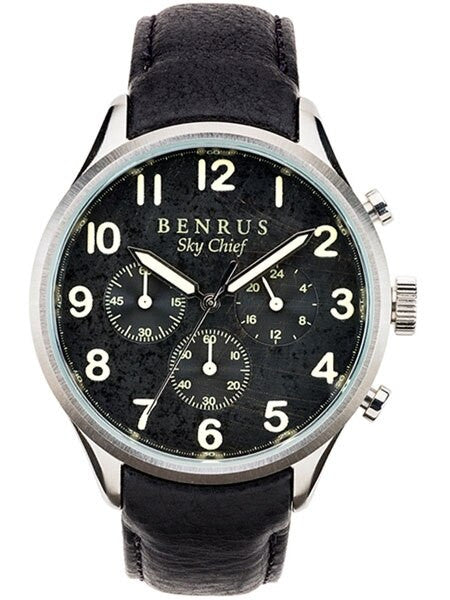 BENRUS 41mm Stainless Steel, Military-Inspired Quartz Sky Chief Chronograph #BR004A