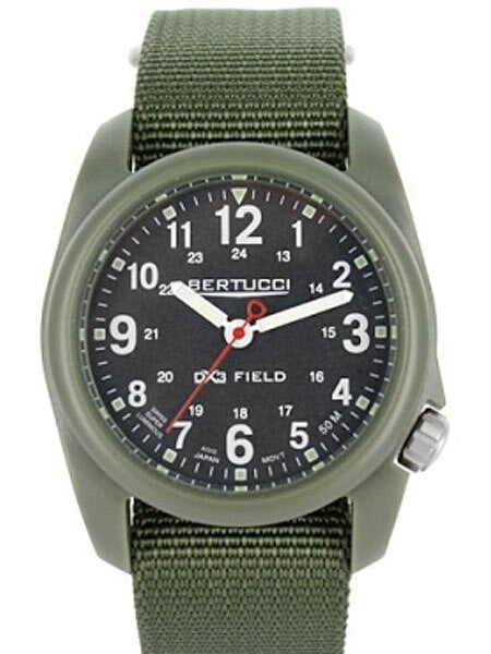 Bertucci DX3 Field Resin Watch, Olive Green Nylon Strap, Black Dial - 11018