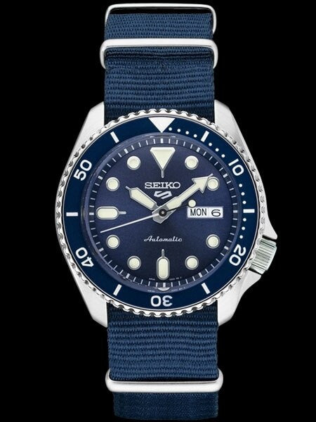 Seiko 5 Sports 24-Jewel Automatic Watch with Blue Dial and Nylon Strap #SRPD87