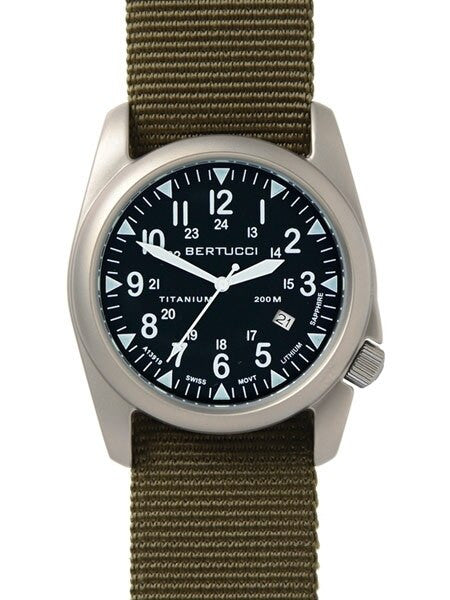 Bertucci A-4T Super Yankee Titanium Watch with Olive Nylon Strap #13478