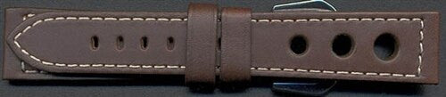 Racing Inspired, Three Hole Brown Leather Strap with Contrast Stitching #TBV3H-22780