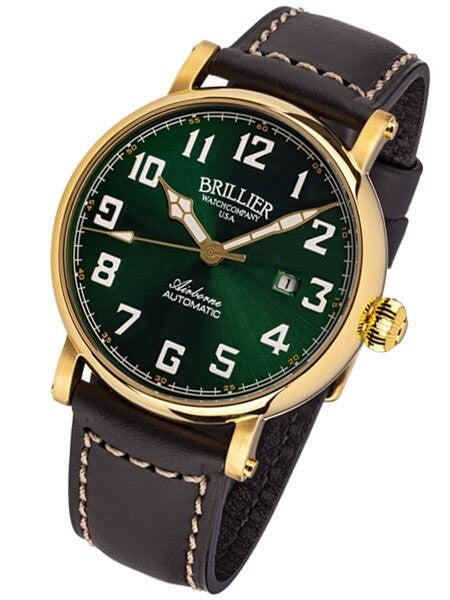 Brillier Green 43mm Airborne Automatic Watch with Horween Leather Strap #BR-16
