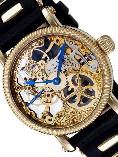 Rougois Hand Wind Decorated Skeleton Movement Watch with Goldtone Case #RG57