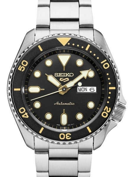 Seiko 5 Sports 24-Jewel Automatic Watch with Black Dial and SS Bracelet #SRPD57