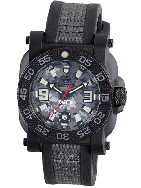 Reactor Gryphon Watch with Never Dark Illumination, Black Nitromid Polymer, Steel Core Case and Rubber Strap #73825