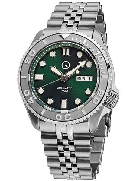 Islander Green Dial Automatic Dive Watch with Bracelet, Double-Domed AR Sapphire Crystal, and Embossed Ceramic Bezel Insert #ISL-44