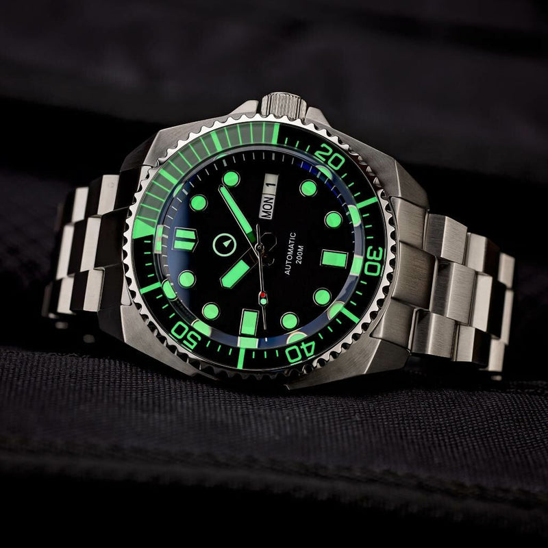 Islander Black Dial Automatic Dive Watch with AR Double-Dome Sapphire Crystal, and Luminous Sapphire Bezel Insert #ISL-65