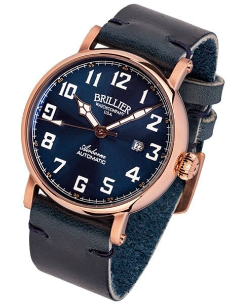 Brillier Blue 43mm Airborne Automatic Watch with Horween Leather Strap #BR-19