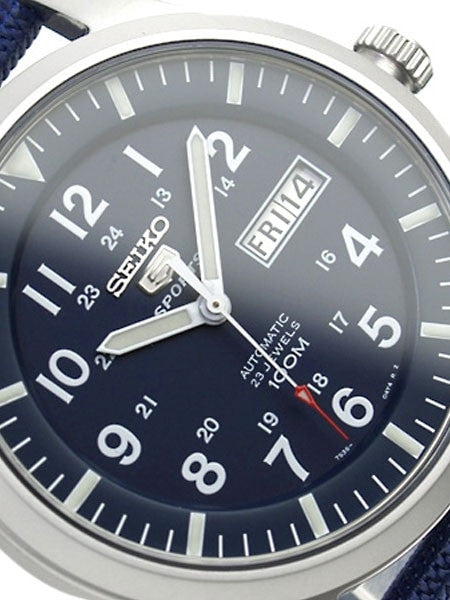 Seiko Military Blue Dial Automatic Watch with 42mm Case, Blue Canvas Strap #SNZG11K1