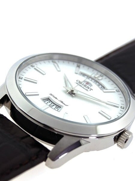 Orient Union 21-Jewel Automatic Day and Date Watch with White Dial and Brown Strap #EV0S005W