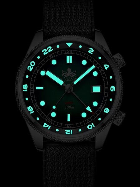 PHOIBOS Eagle Ray 300-Meter Dual-Time GMT Dive Watch with Double Dome AR Sapphire Crystal #PX023A