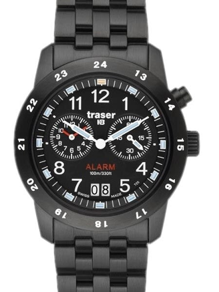 Traser Big Date Alarm Watch with Black PVD Case #T4004.359.34.01