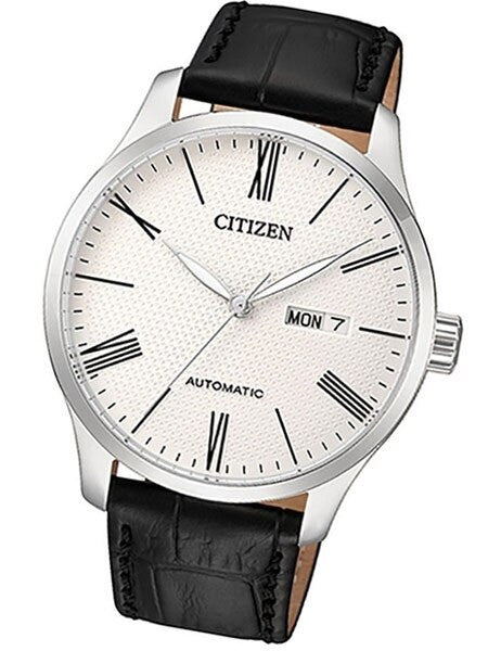 Citizen Automatic White Dial Watch with Black Leather Strap #NH8350-08A