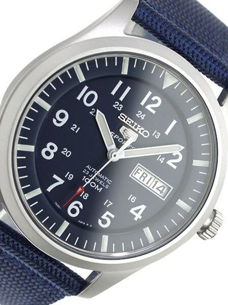 Seiko Military Blue Dial Automatic Watch with 42mm Case, Blue Canvas Strap #SNZG11K1