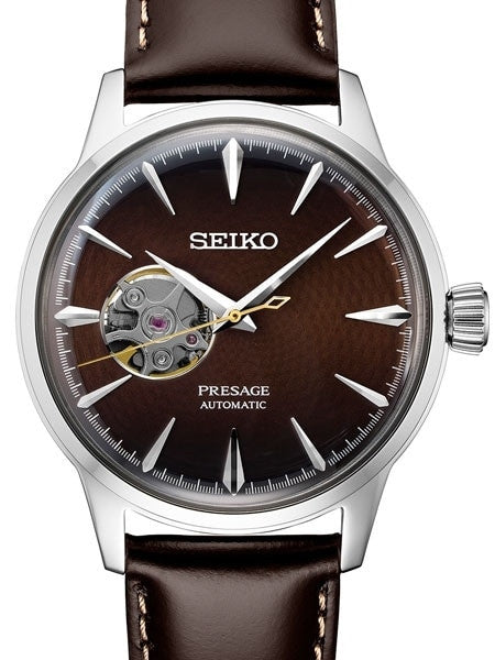 Seiko Presage Brown Automatic Dress Watch with Open Heart #SSA407