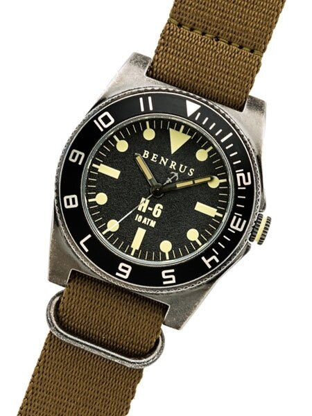 BENRUS 44mm Stainless Steel, Military-Inspired Quartz H6 Watch #BR012A