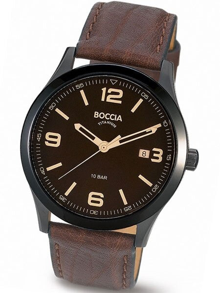 Boccia Mens Quartz Sport Watch with 42mm Titanium Case and Brown Leather Strap #3583-02