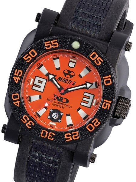 Reactor Gryphon Watch with Never Dark Illumination, Black Nitromid Polymer, Steel Core Case and Rubber Strap #73808
