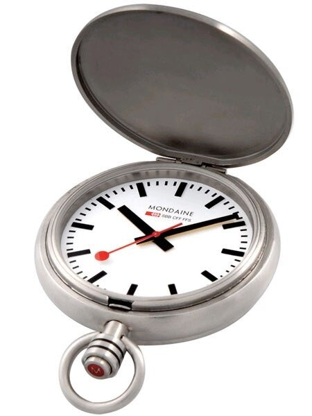 Mondaine Savonnette II Men's Quartz Pocket Watch with Stainless Steel Chain  #A660-30349-16SBB