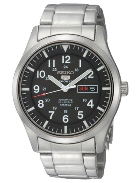 Seiko Military Black Dial Automatic Watch with 42mm Case, and SS Bracelet  #SNZG13K1