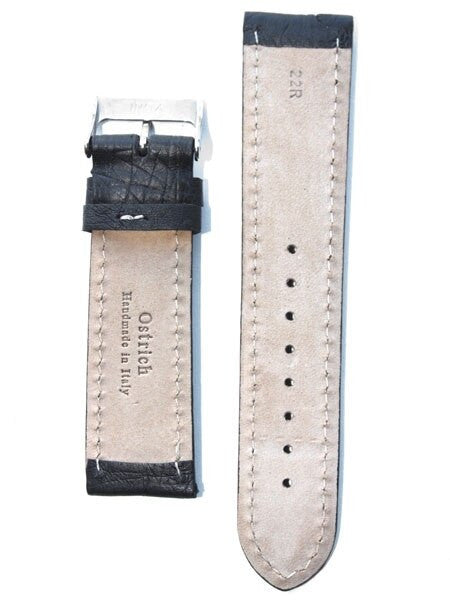 Toscana Black Ostrich Italian Made Watch Strap with Contrasting Stitching #ML-18301