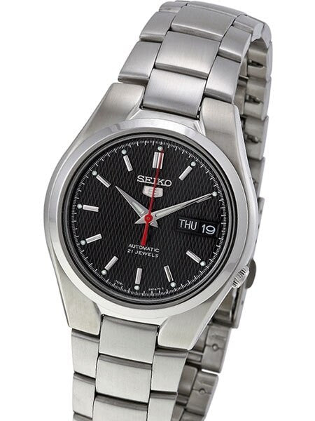 Seiko 5 Automatic Black Dial Watch with Stainless Steel Bracelet #SNK607