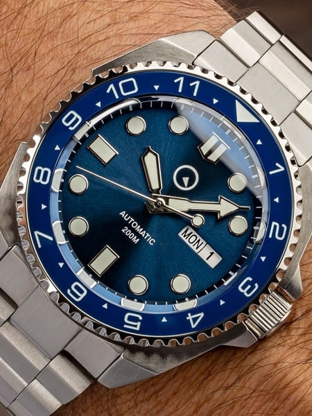 Islander Blue Automatic Dive Watch with AR Double-Dome Sapphire Crystal, and Luminous Dual-Time Ceramic Bezel Insert #ISL-27