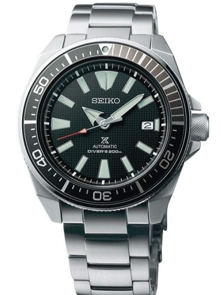 Seiko Samurai Prospex Automatic Dive Watch with Black Dial and Stainless Steel Bracelet #SRPB51