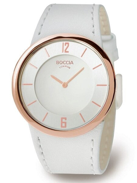 Boccia Ladies Quartz Watch with Rose Goldtone Titanium Case and Leather Band #3161-02