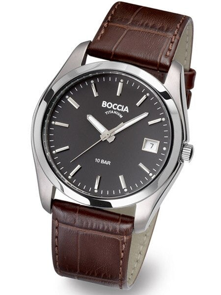 Boccia Mens Quartz Watch with 40mm Titanium Case and Leather Strap #3548-02