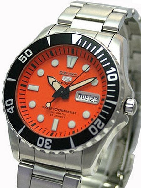 Seiko 5 Sports Automatic Orange Dial Watch #SNZF19K1