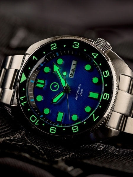 Islander Dual-Time Automatic Dive Watch with AR Double Dome Sapphire Crystal, and Luminous Ceramic Bezel Insert #ISL-31