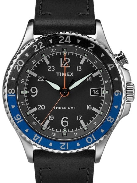 Islander Timex 43mm Allied Three GMT Quartz Watch with Black Dial and INDIGLO Night-Light #TW2R43600VQ, photo 1 of 5