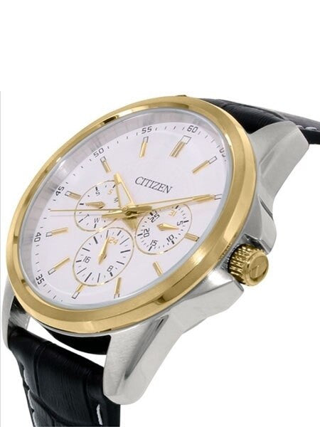 Scratch and Dent - Citizen Two-Tone 42mm Dress Watch with Three Sub-Dials and a Leather Strap #AG8344-06A