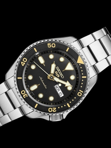 Seiko 5 Sports 24-Jewel Automatic Watch with Black Dial and SS Bracelet #SRPD57