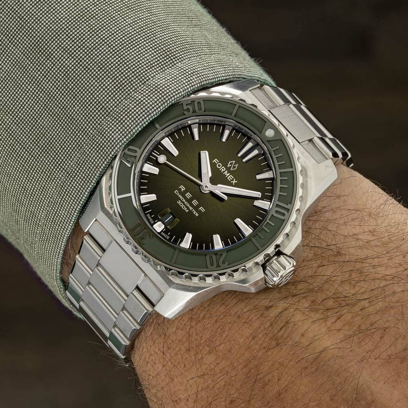 Formex REEF Swiss Automatic Chronometer Dive Watch with Sunburst Green Dial #2200-1-6300-100