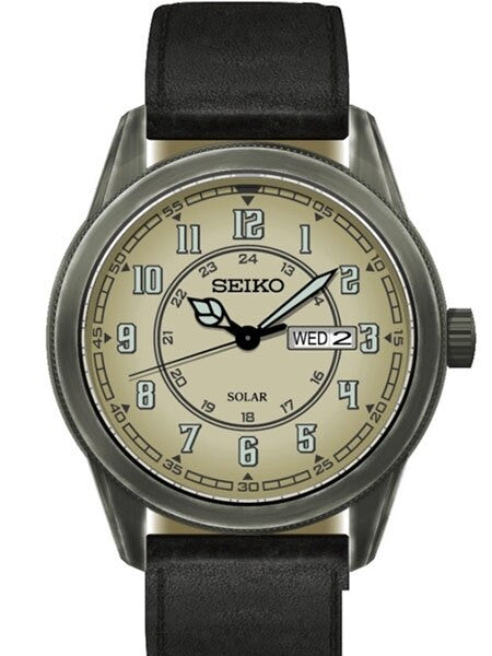 Seiko Recraft Solar Watch with 43mm Aged Pewter-Finished Case, Leather Strap #SNE447
