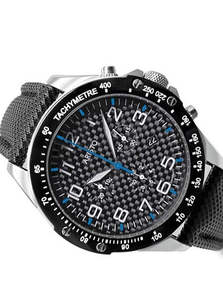Aristo Aviator Style Quartz Chronograph Watch with Carbon Fiber Dial #4H158B