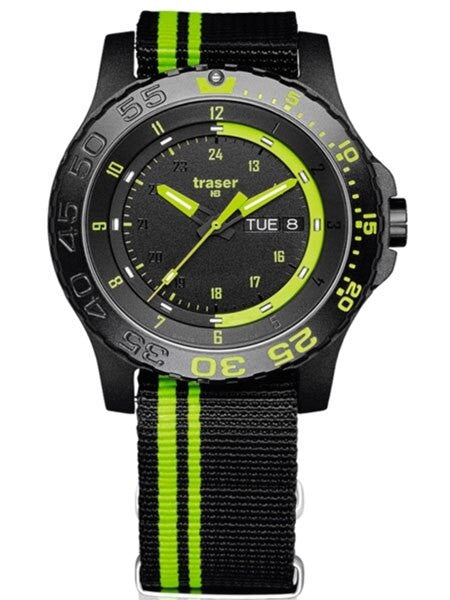 Traser Green Spirit Watch with Sapphire Crystal and striped black strap #105542