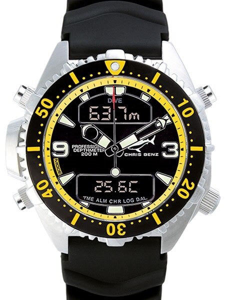Chris Benz Professional Depthmeter Dive Watch with Chronograph and Alarm #CB-D200-YS-KBS