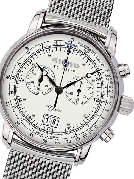 Graf Zeppelin Chronograph Big Date Watch with 12-hr Totalizer, Mesh Bracelet #7690M-1