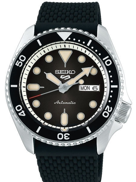 Seiko 5 Sports 24-Jewel Automatic Watch with Black Dial and Silicone Strap #SRPD93