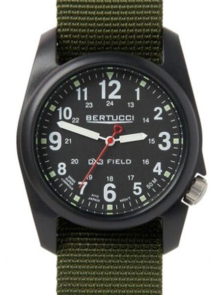 SCRATCH AND DENT - Bertucci DX3 Field Poly Resin Watch, Olive Green Nylon Strap, Black Dial - 11016-SND