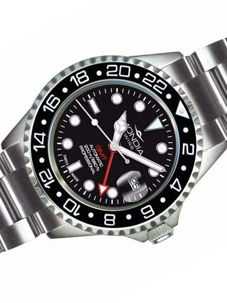 Mondia GMT, Dual-Time Watch with Swiss ETA 2893 Automatic Movement #MS-214-SSBKBK-BK-OCM