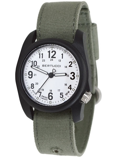 Bertucci DX3 Canvas Polycarbonate Unibody Watch, Spruce Comfort Band, White Dial - 11090