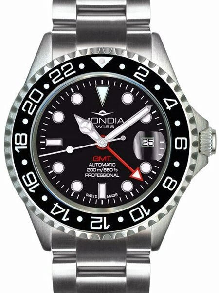 Mondia GMT, Dual-Time Watch with Swiss ETA 2893 Automatic Movement #MS-214-SSBKBK-BK-OCM