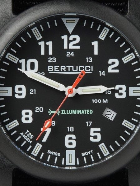 Bertucci 45mm Black Polycaronate A-5P Case Watch with Tritium Tube Lights #13500